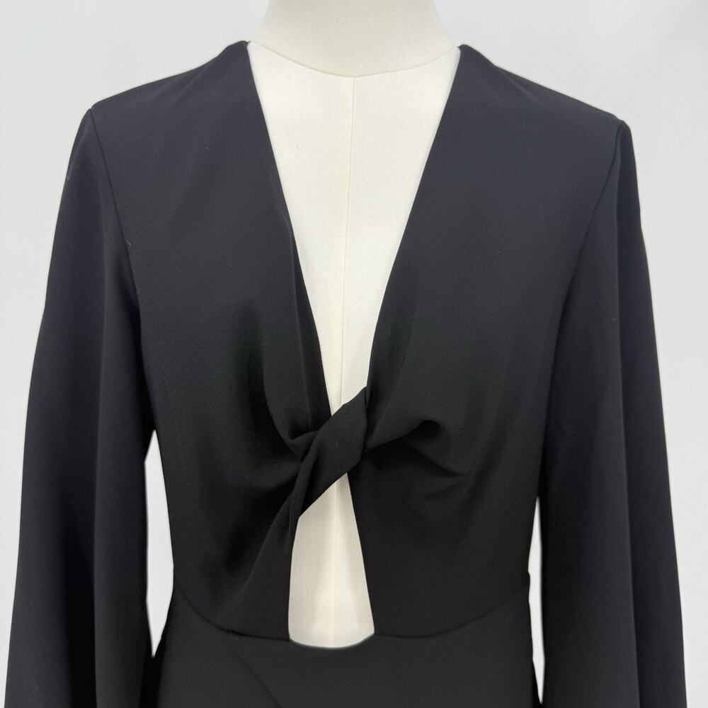 Bcbgmaxazria‎ Black Asymmetrical Flounce Midi Dress Cutout Long Sleeve 4 Elegant - Picture 3 of 8